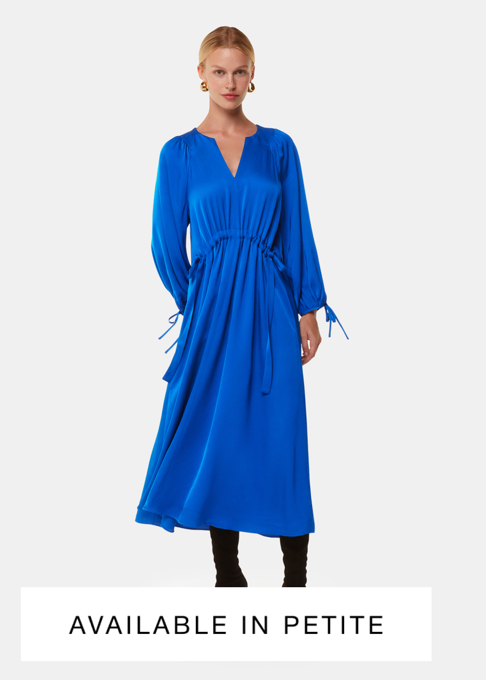 Blue Molly Satin Ruched Dress