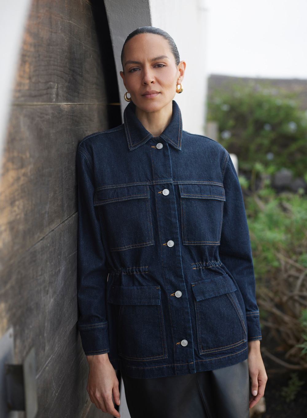 Dark Denim Drawstring Waist Jacket
