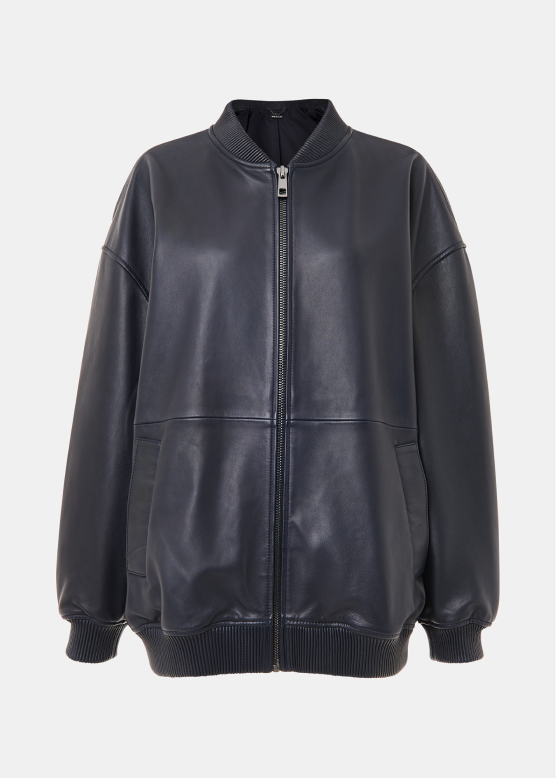 Navy Erin Leather Bomber