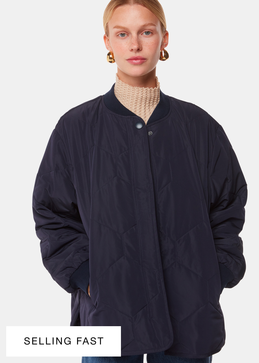 Navy Ida Short Quilted Coat