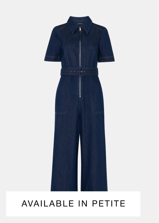 Denim Denim Pintuck Belted Jumpsuit