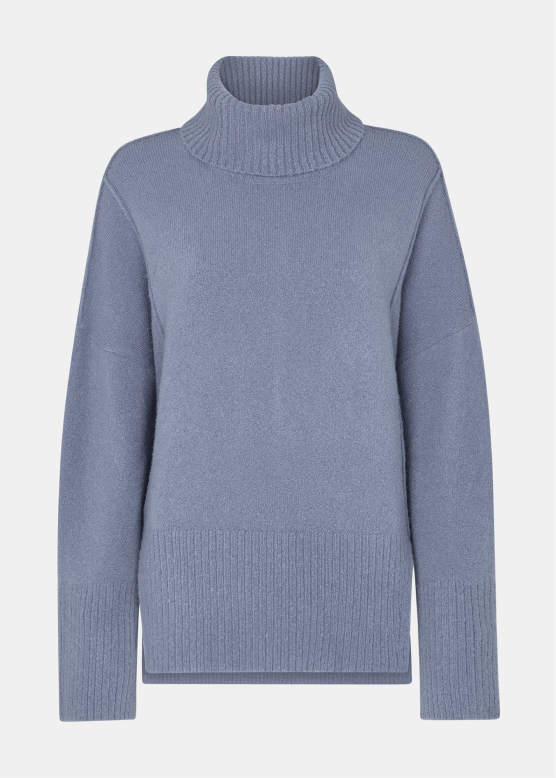 Blue Wool Mix Roll Neck Knit