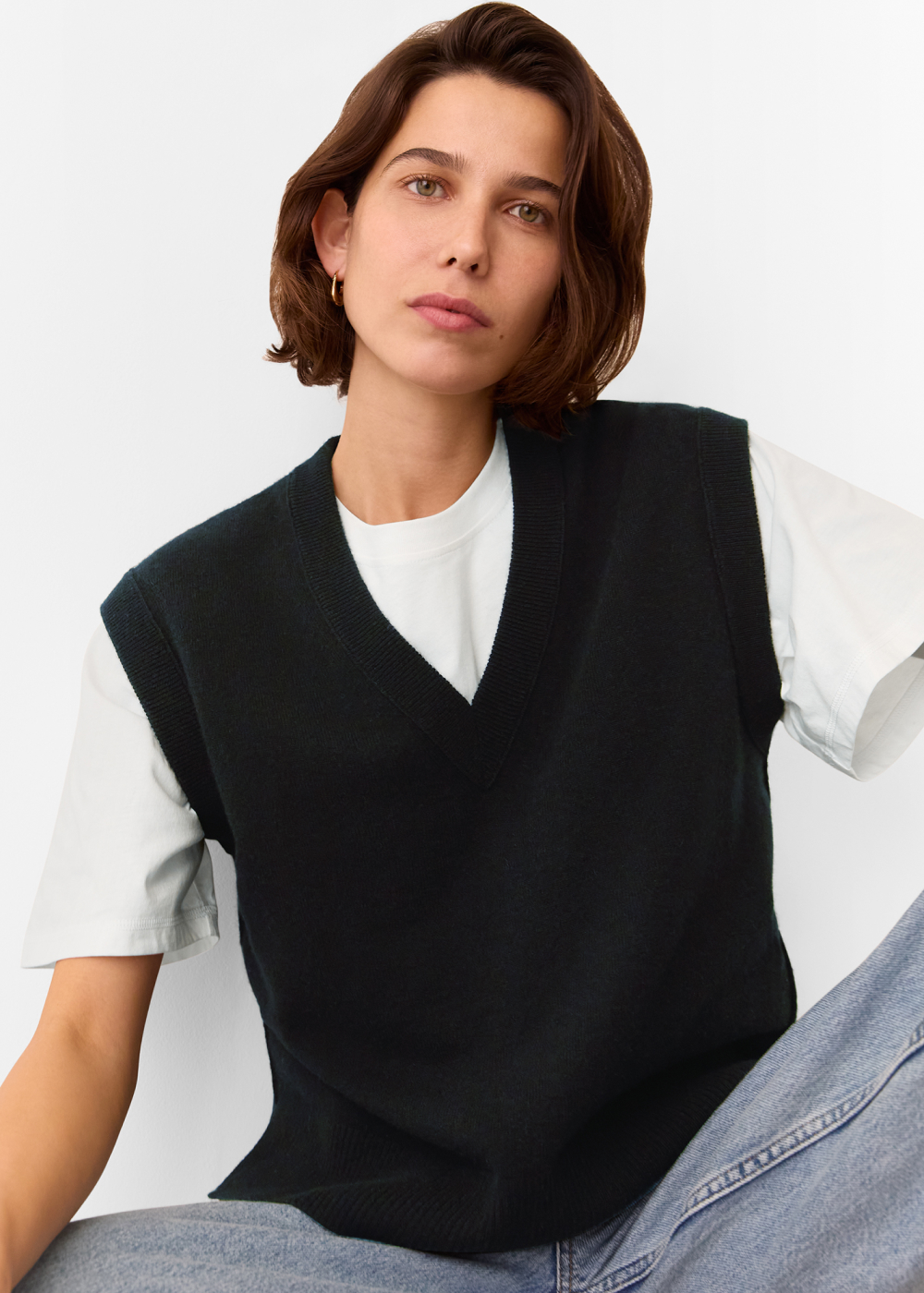 Black Wool V Neck Tank