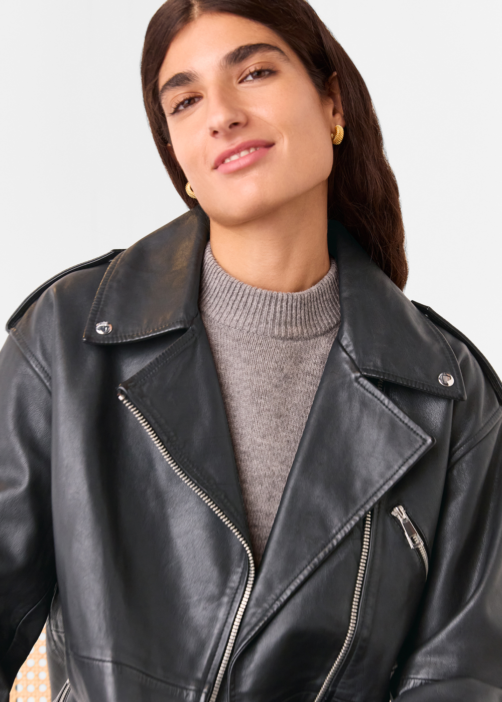 Black Freja Leather Biker Jacket