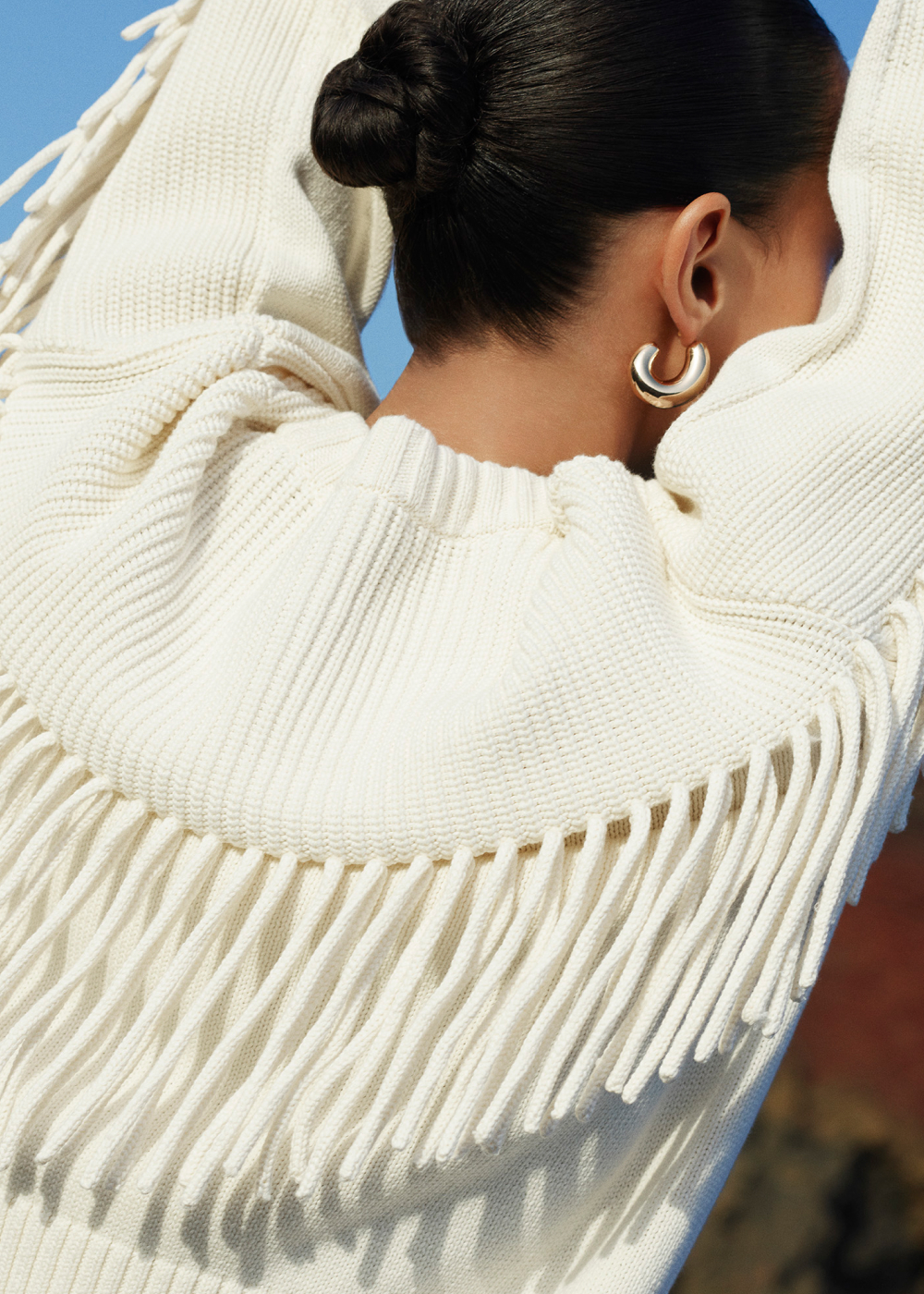 Ivory Fringed Rib Detail Sweater