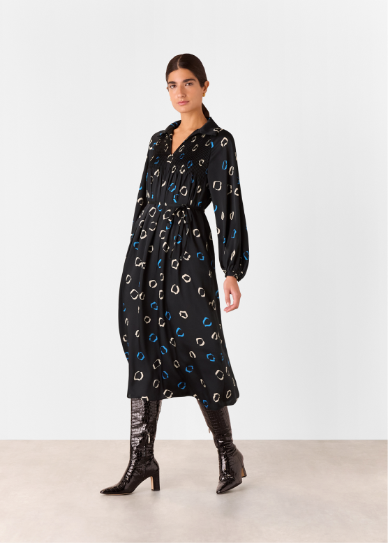 Black Scattered Hoops Midi Dress