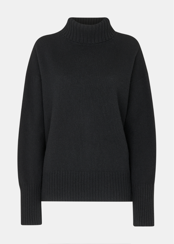 Black Wool Split Back Roll Neck