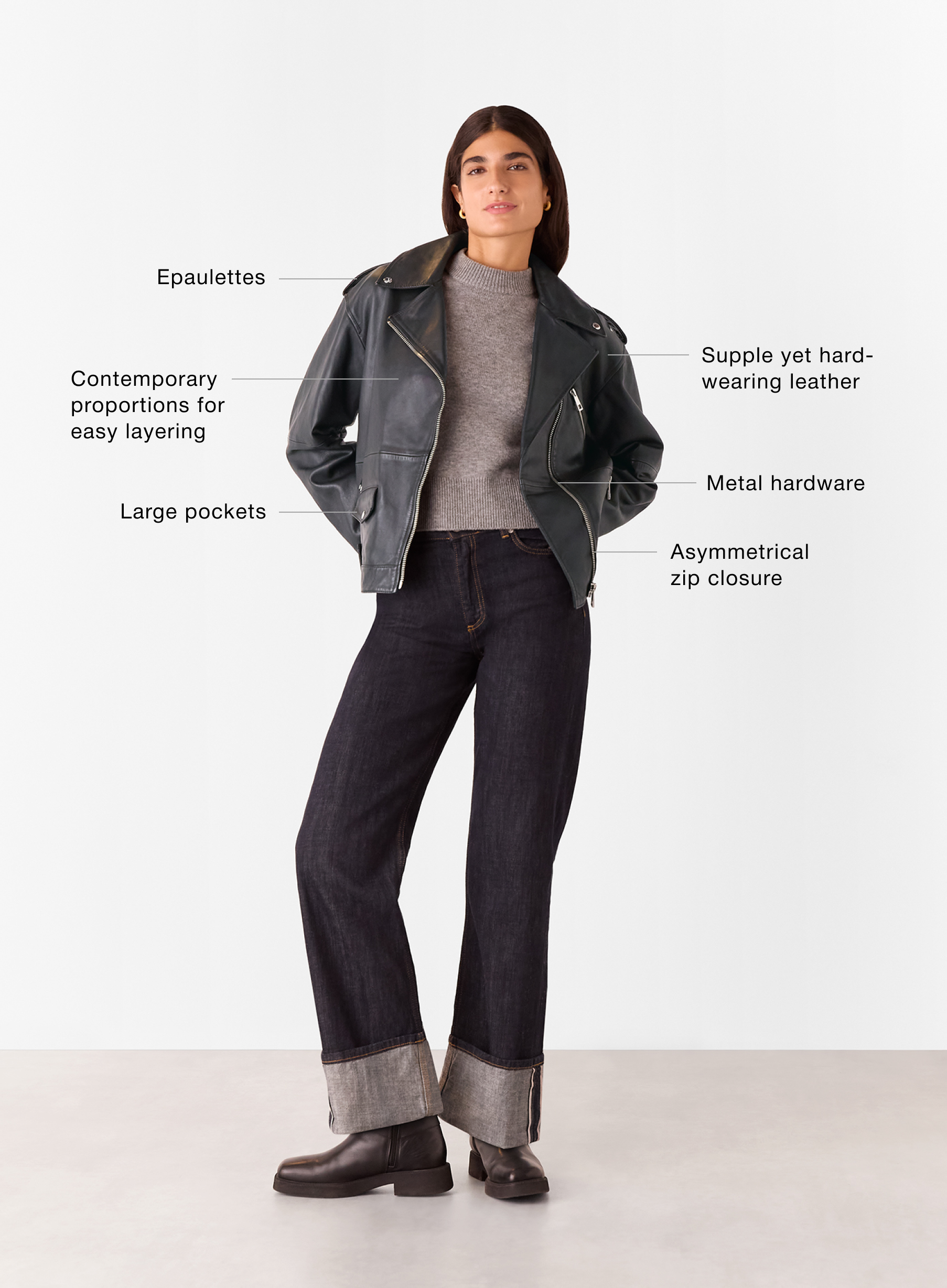 Black Freja Leather Biker Jacket
