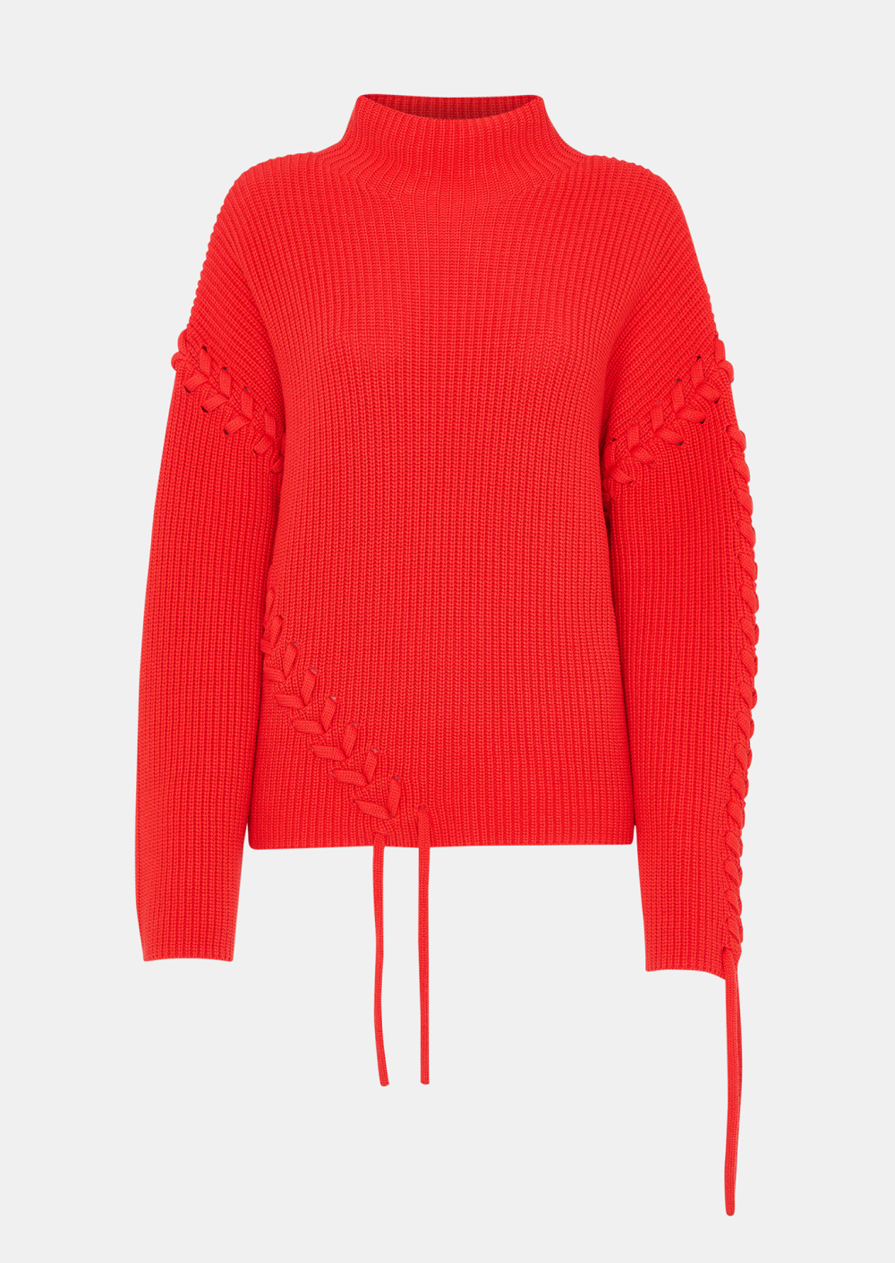 Red Lacing Detail Rib Sweater
