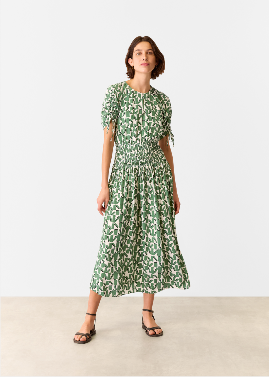Ivory Abstract Squares Midi Dress