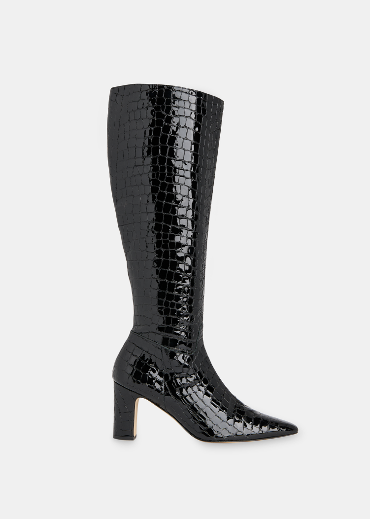 Black Albie Croc Knee High Boot