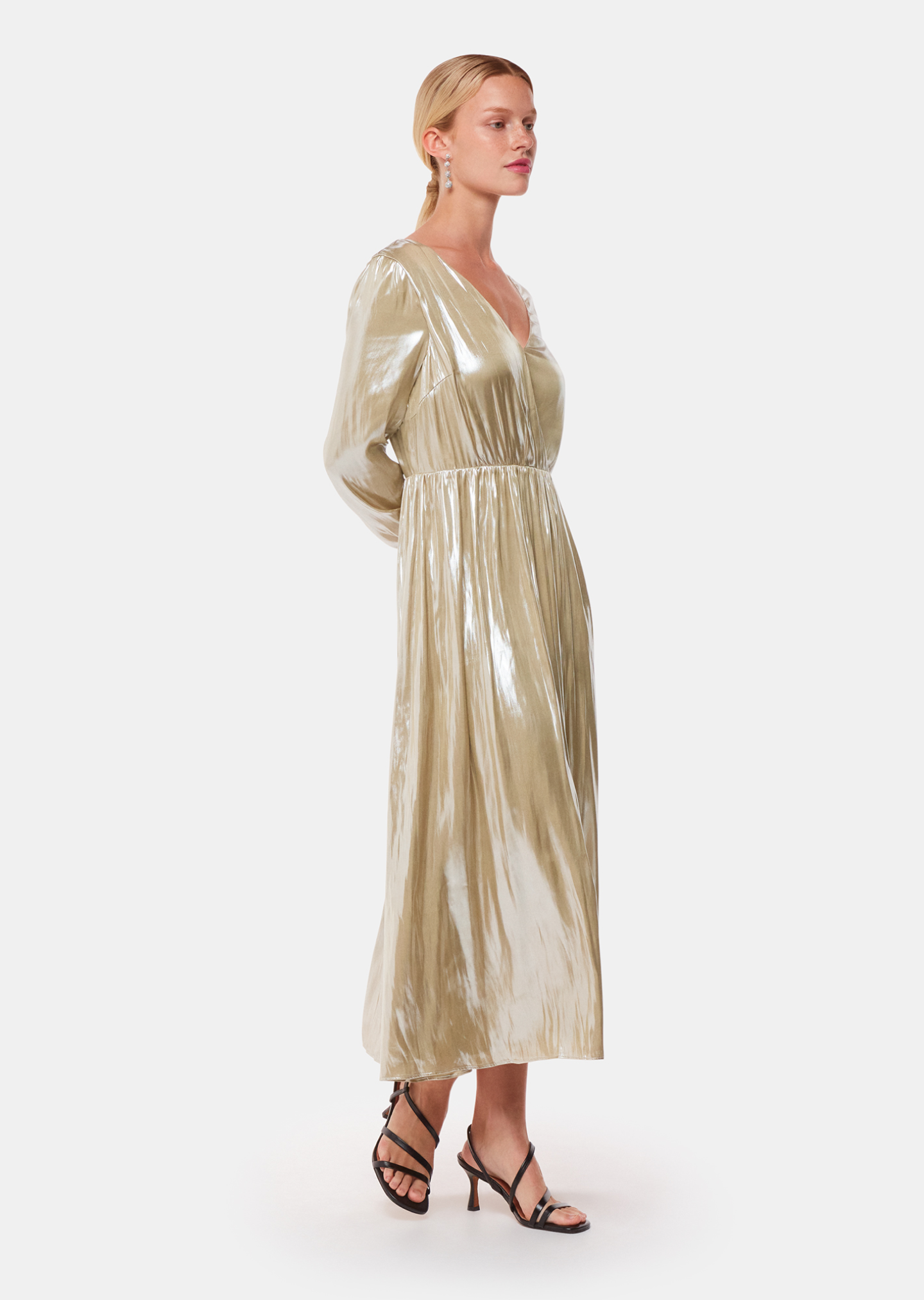 Gold Metallic Wrap Front Dress