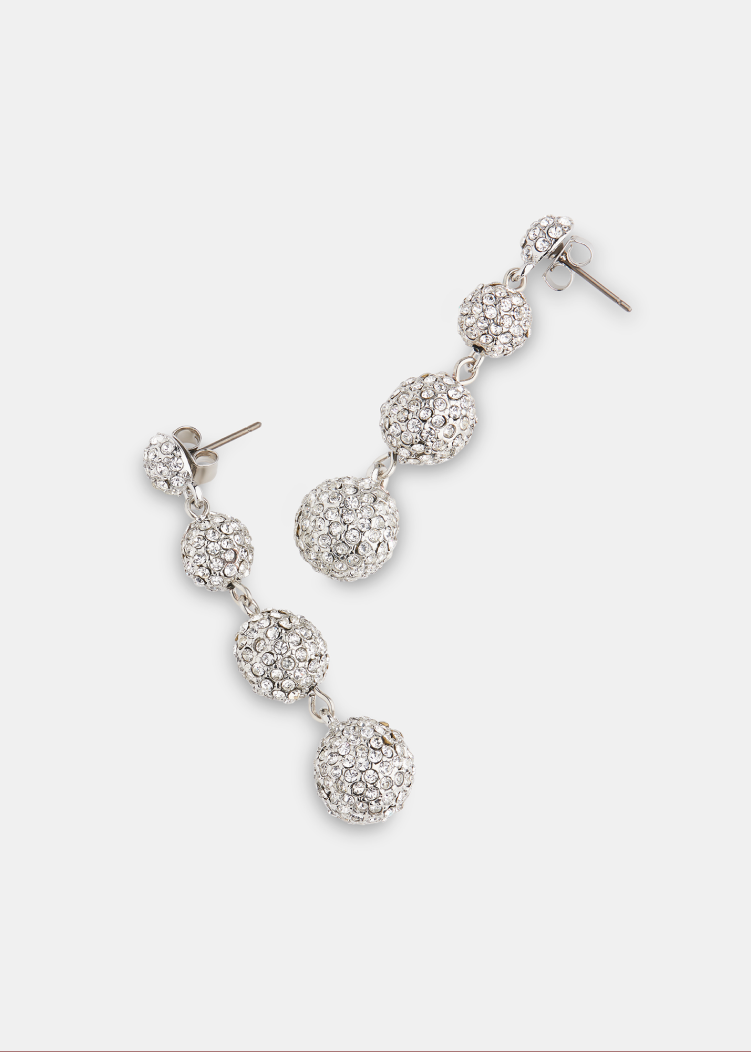 Silver Diamante Sphere Drop Earring