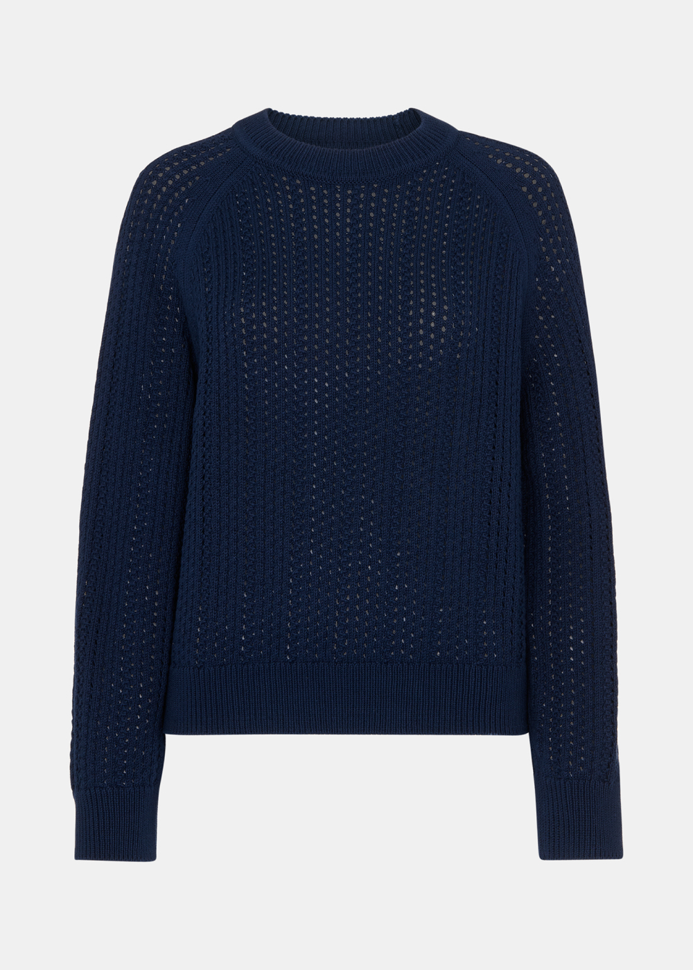 Navy Pointelle Crew Neck Knit