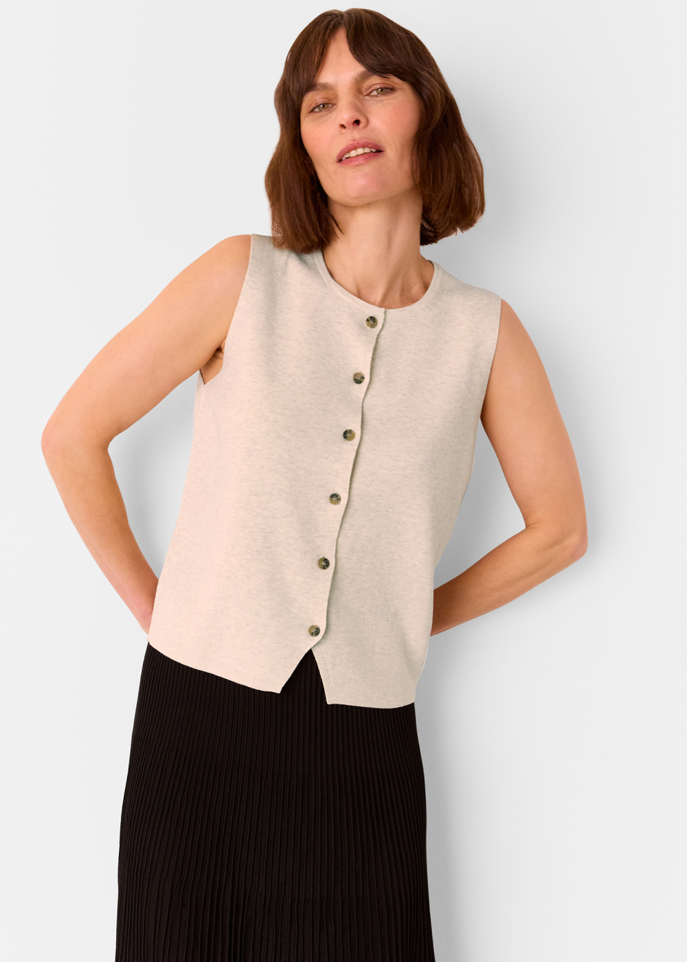 Oatmeal Lucy Button Front Knit Tank