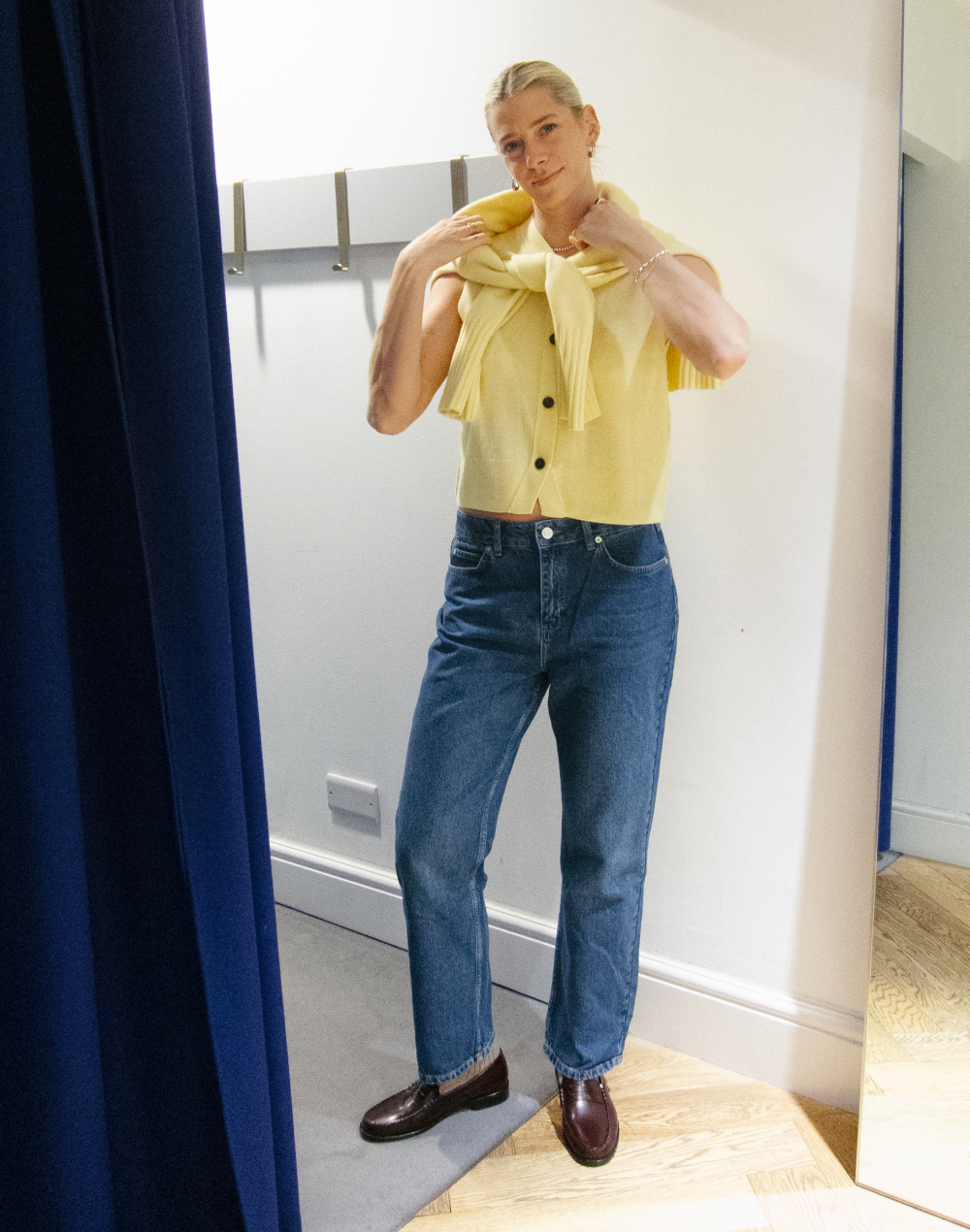 Yellow Wool V Neck Button Front Tank