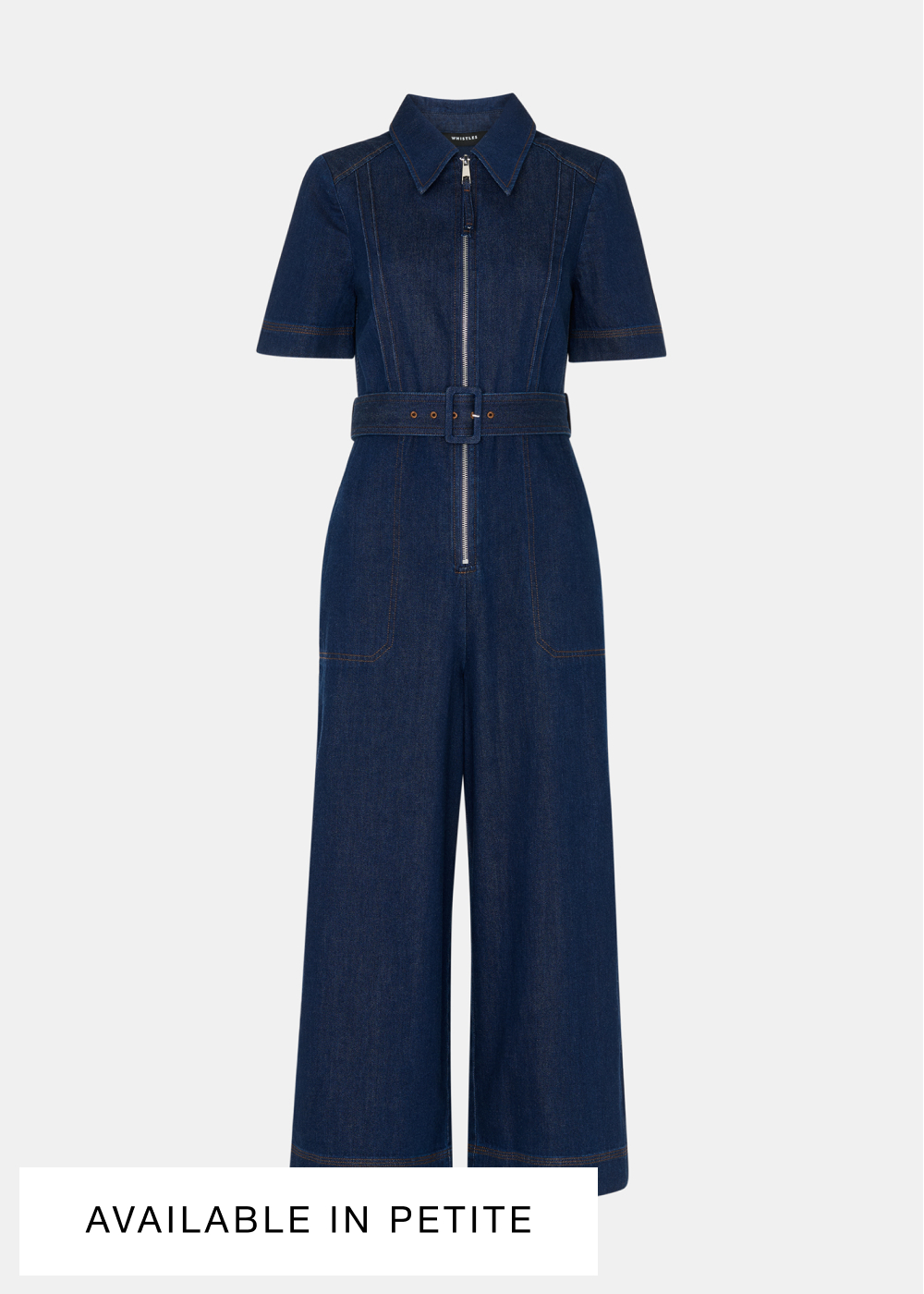 Denim Pintuck Belted Jumpsuit