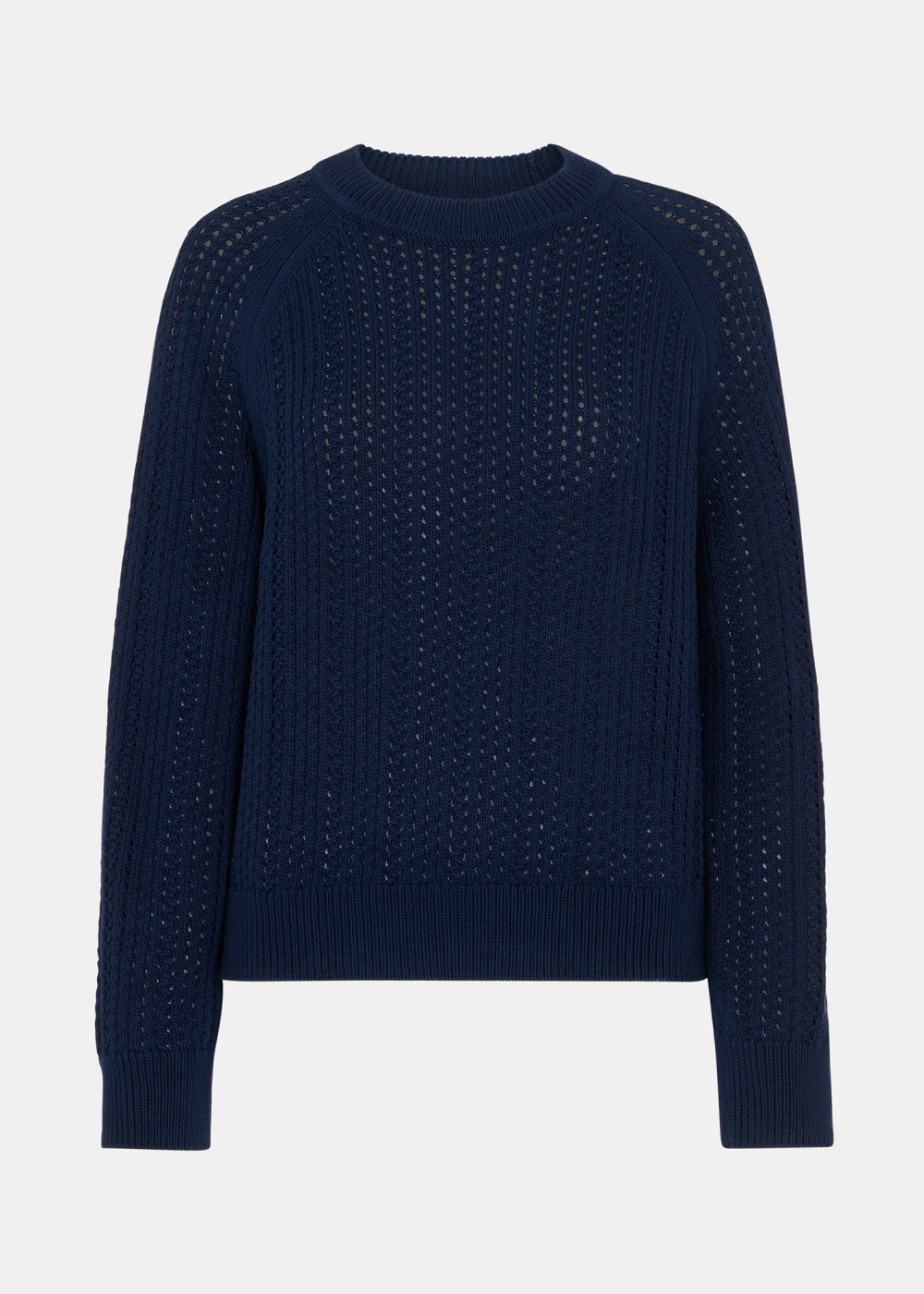 Navy Pointelle Crew Neck Knit