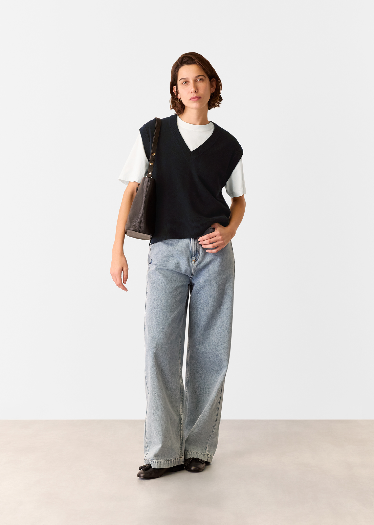 Black Wool V Neck Tank
