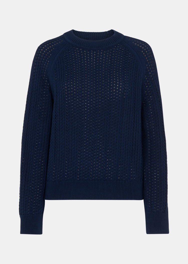 Navy Pointelle Crew Neck Knit