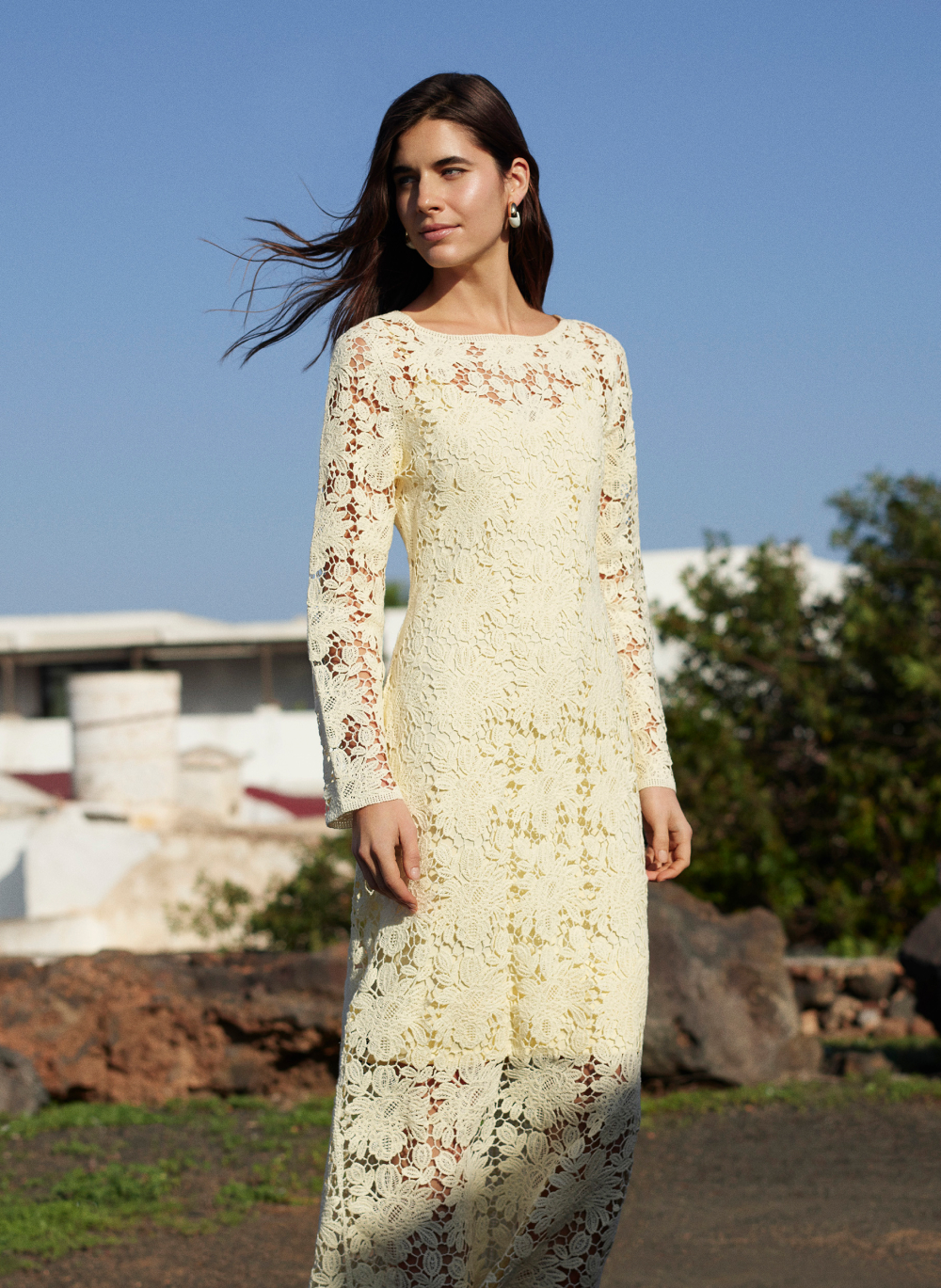 Cream Floral Crochet Knit Dress