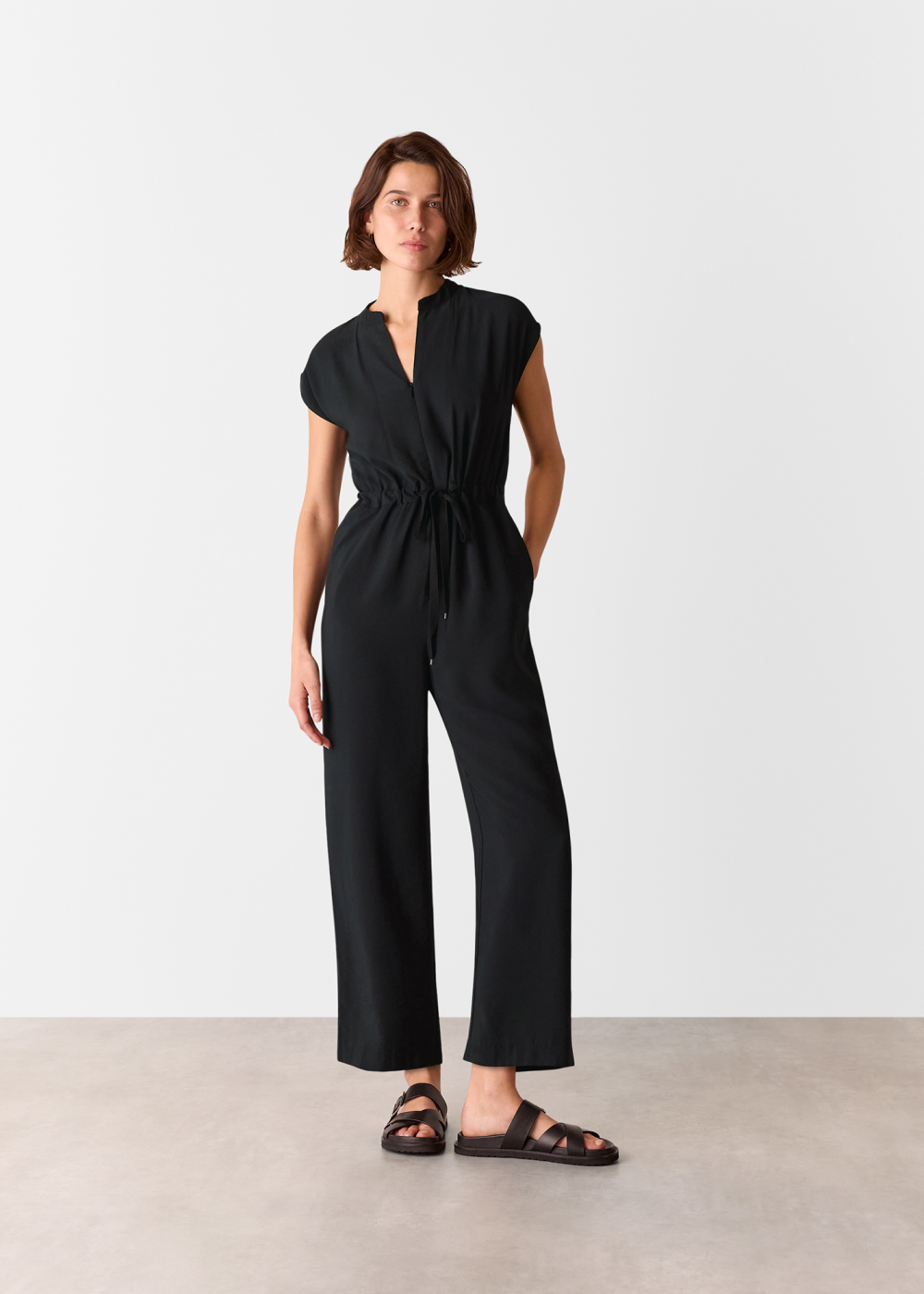 Black Sleeveless Drawstring Jumpsuit