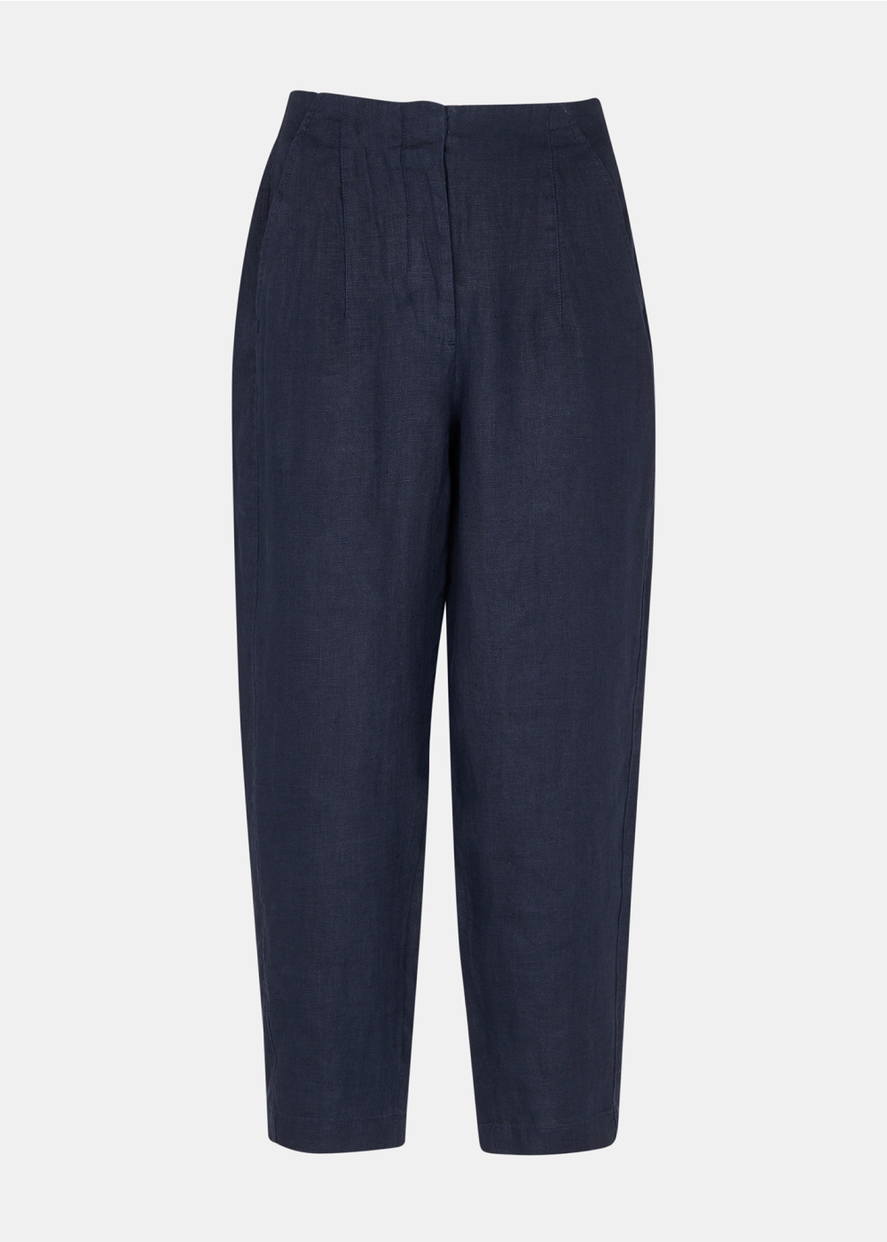 Navy Linen Barrel Leg Trouser