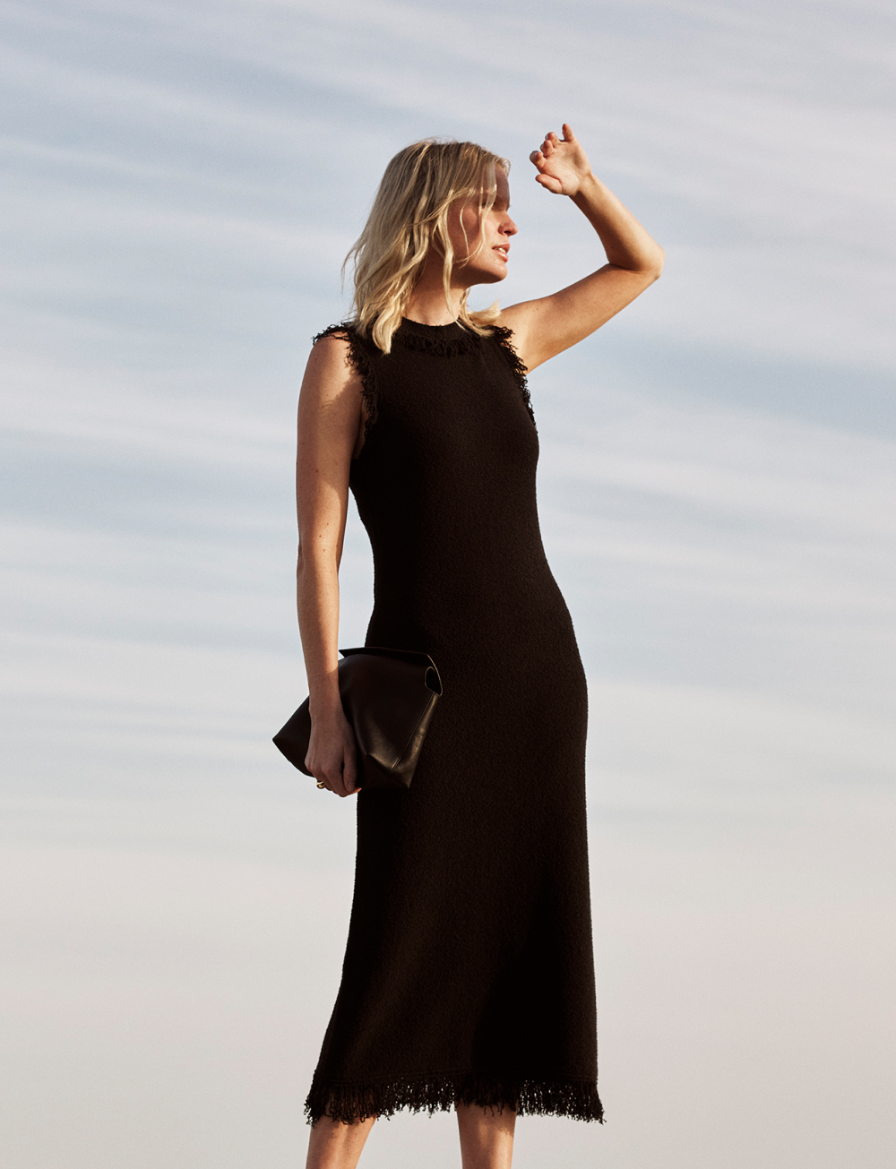 Black Fringe Detail Knitted Dress