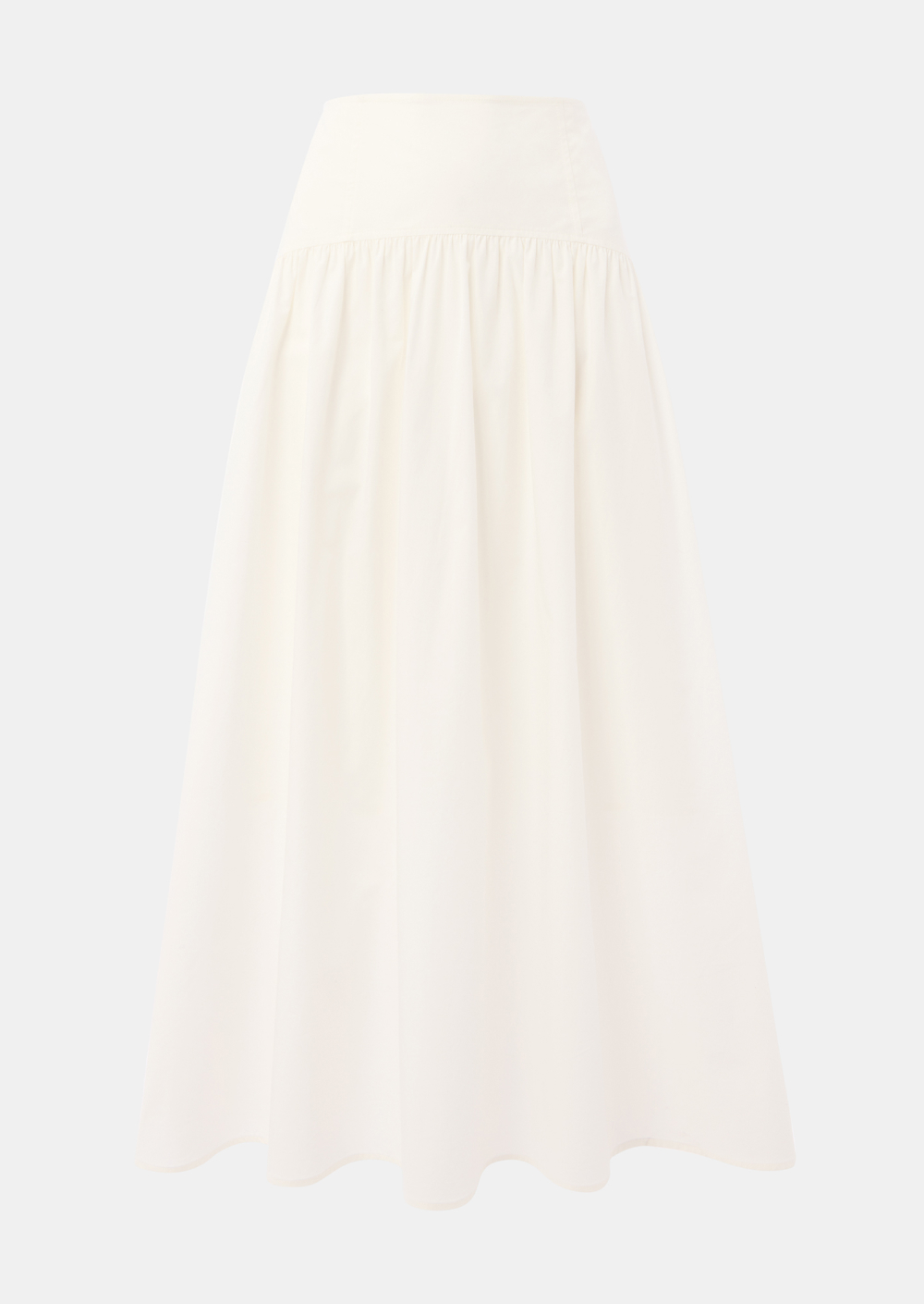 White Cotton Waisted Midi Skirt