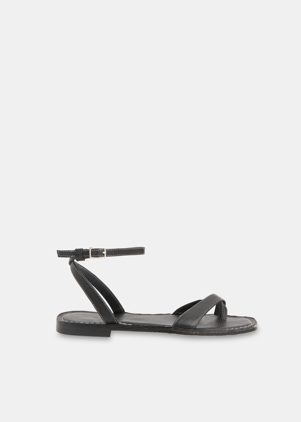Black Contrast Stitch Strappy Sandal