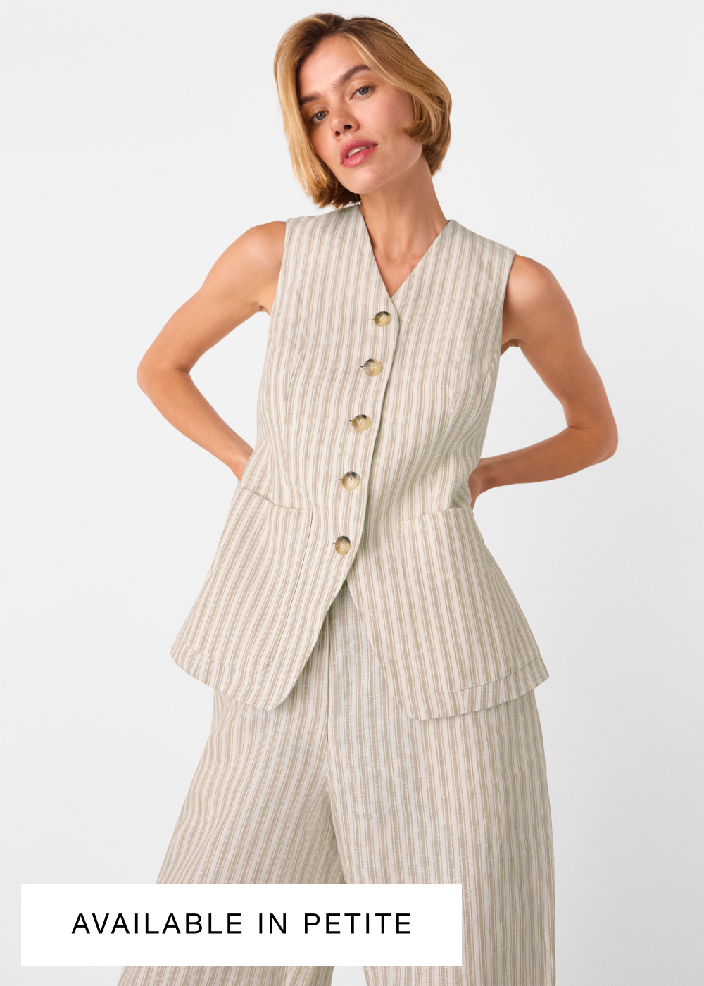 Neutral Linen Stripe Waistcoat