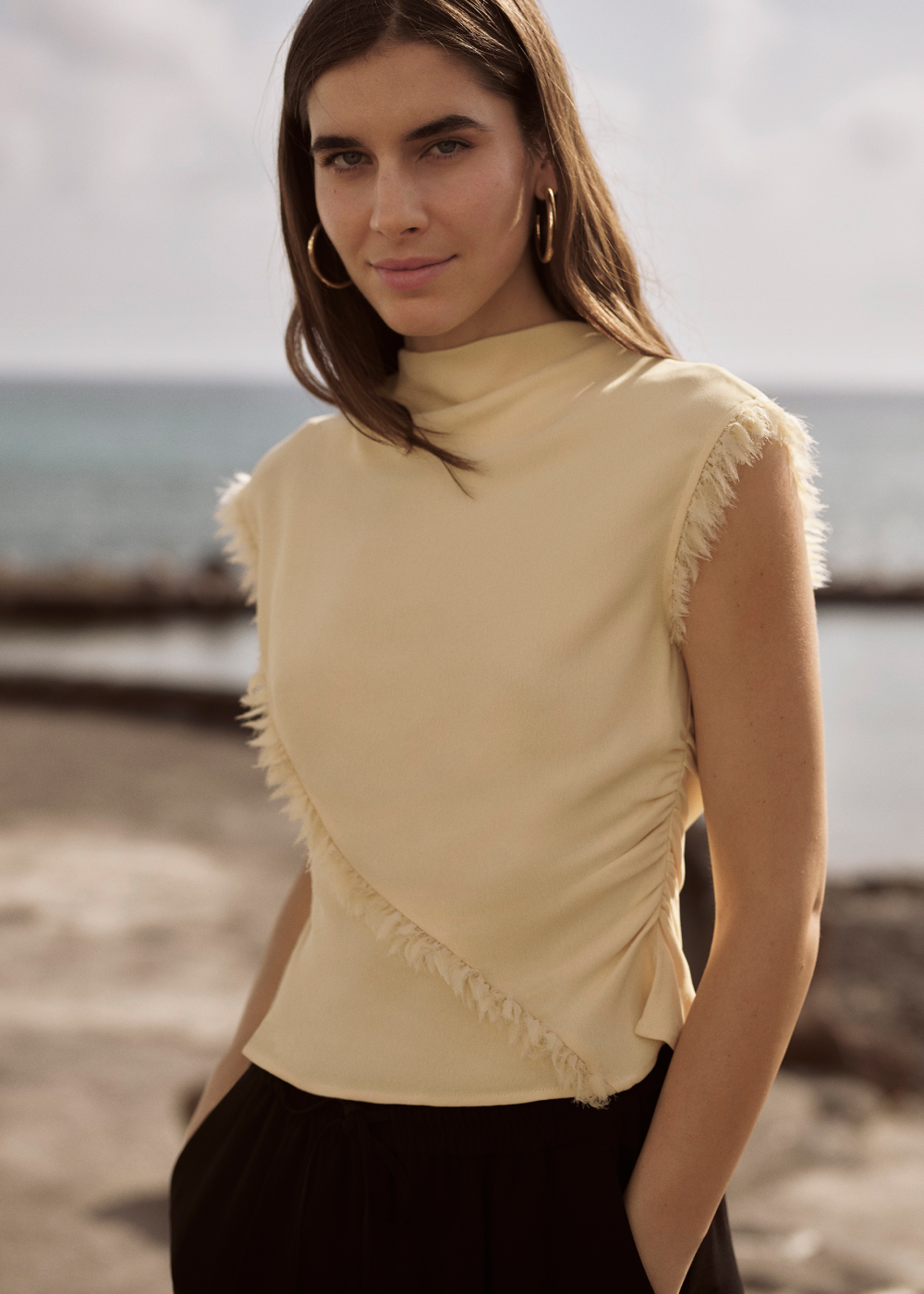 Butter Toril Textured Trim Detail Top