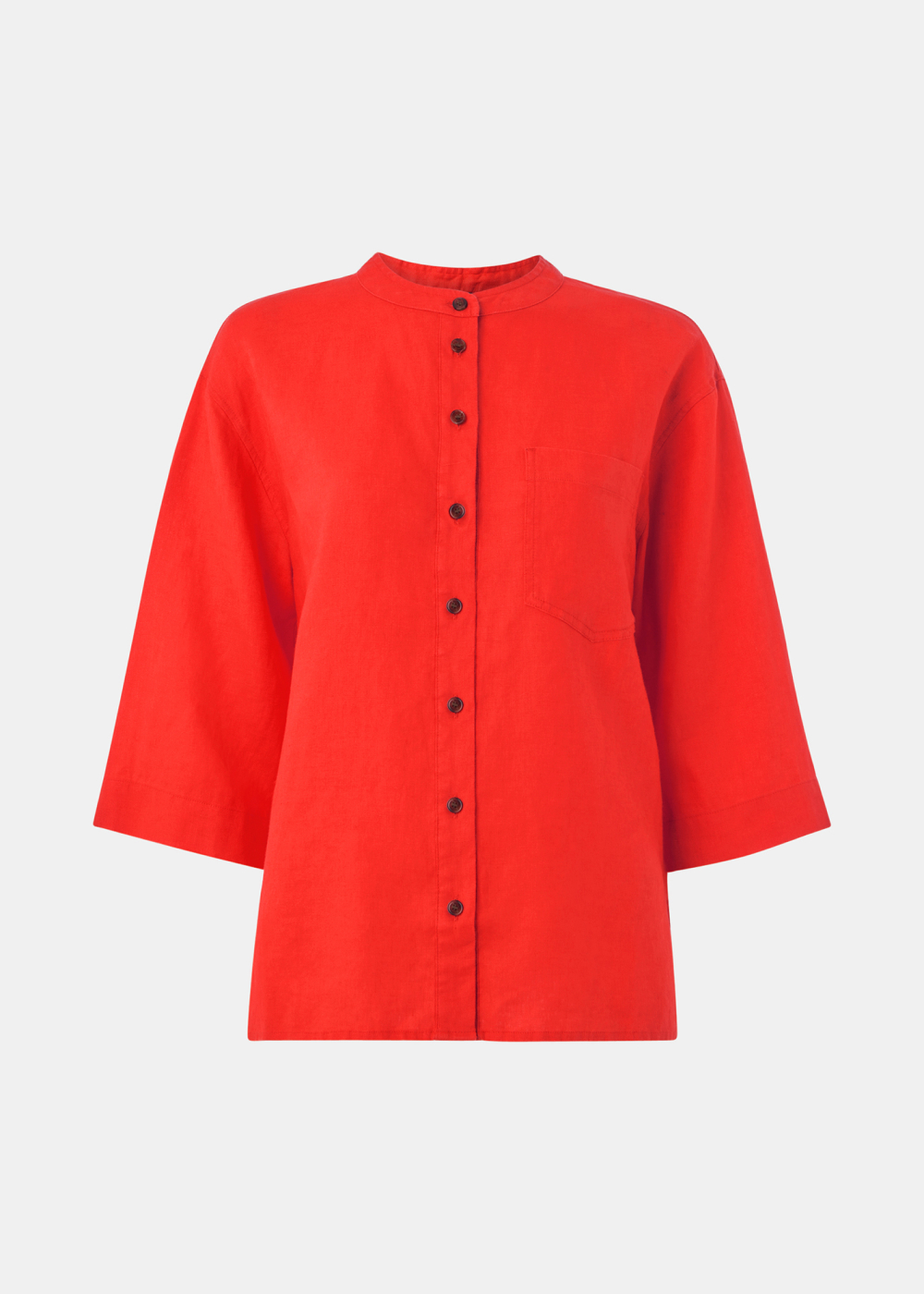 Red Linen Grandad Collar Shirt