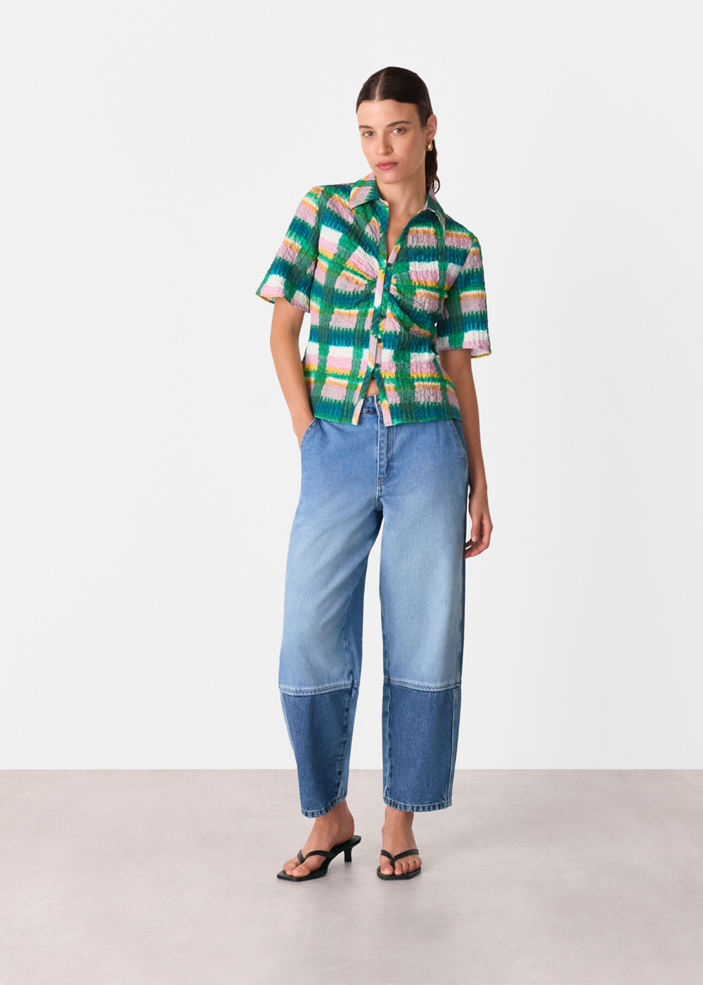 Patchwork Barrel Leg Jean