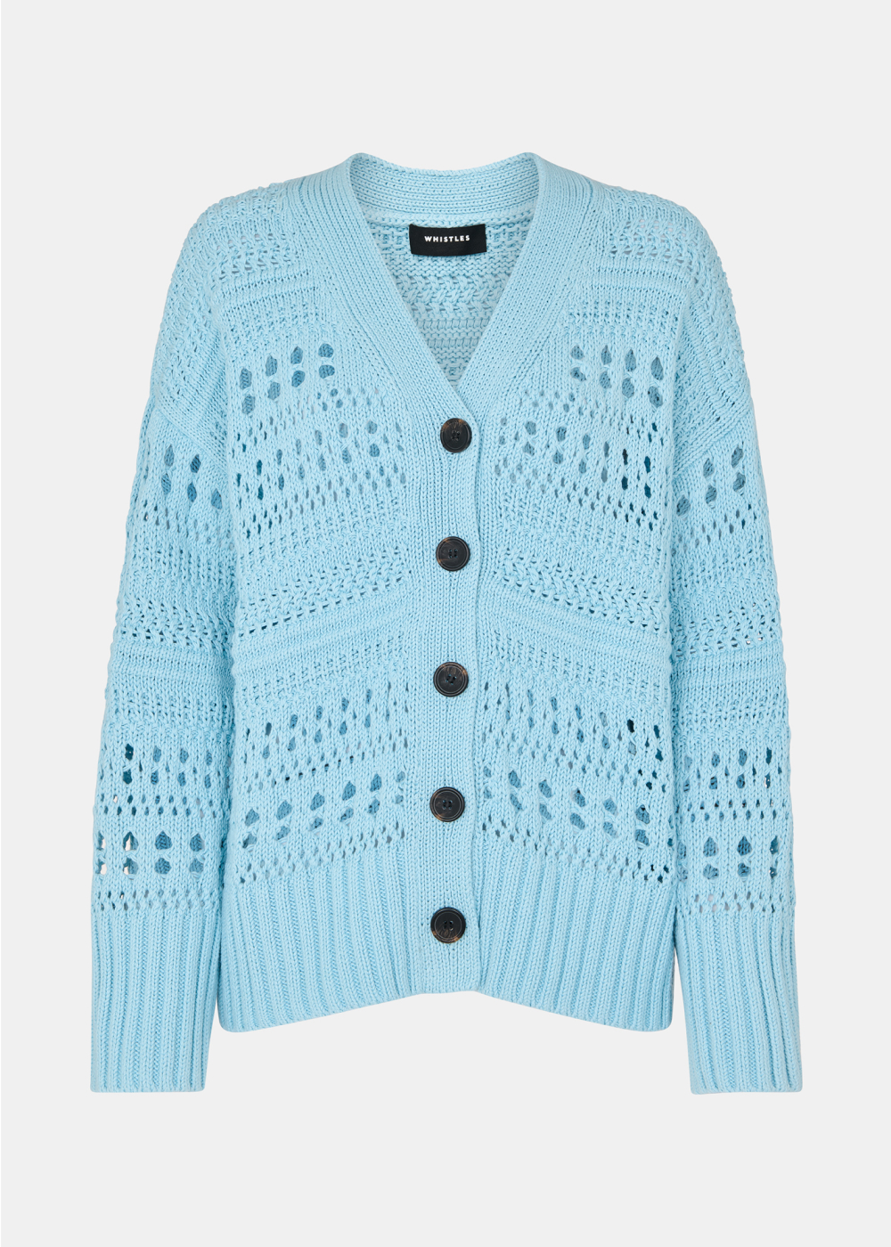 Blue Cotton Pointelle Cardigan