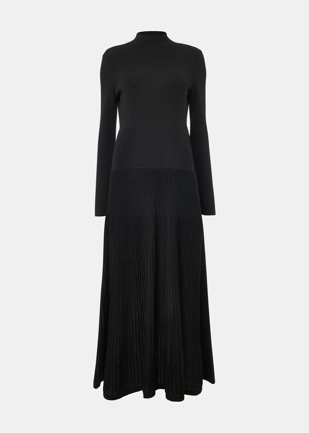 Black Funnel Neck Pleated Knit Dress