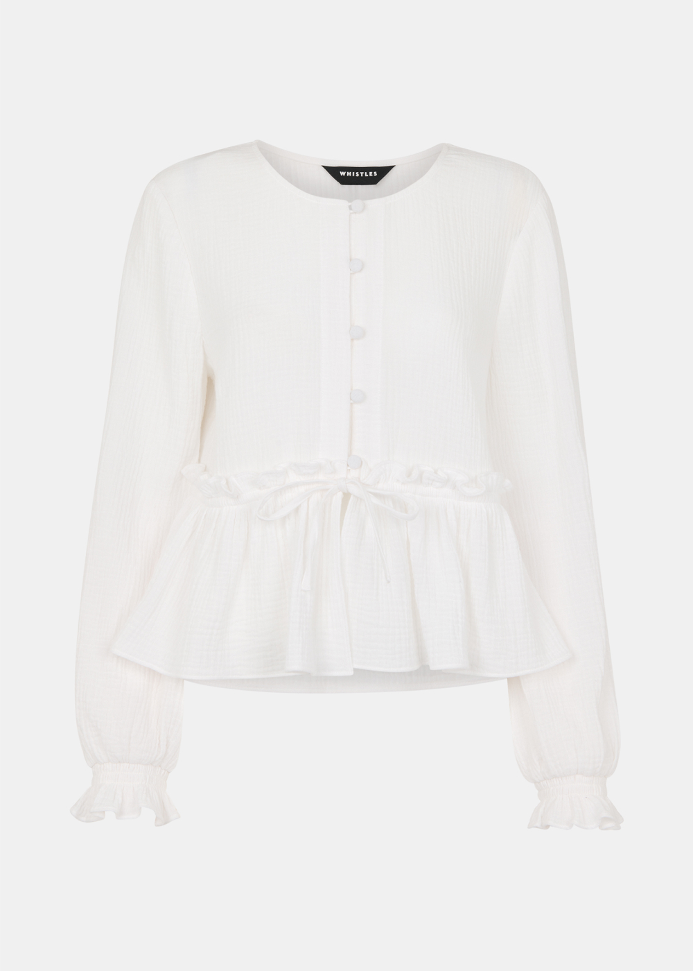 White Cotton Frill Peplum Blouse