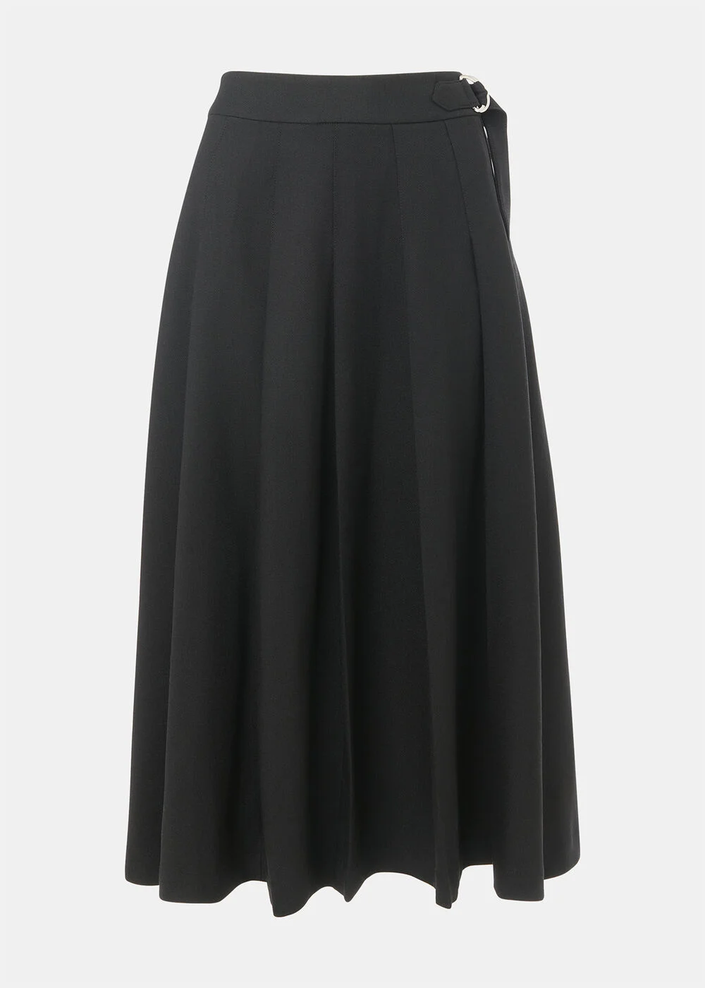 Black Wool Blend Pleated Kilt Skirt