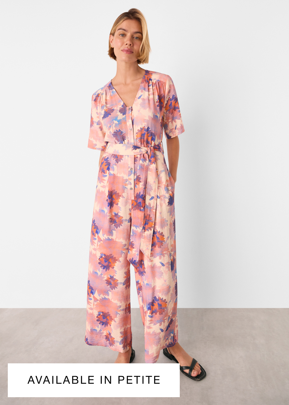 Pink Floral Button Front Jumpsuit