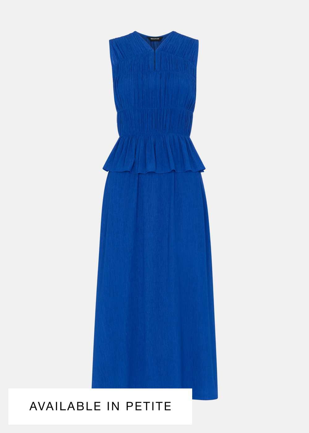 Cobalt Blue Shirred V Neck Midi Dress