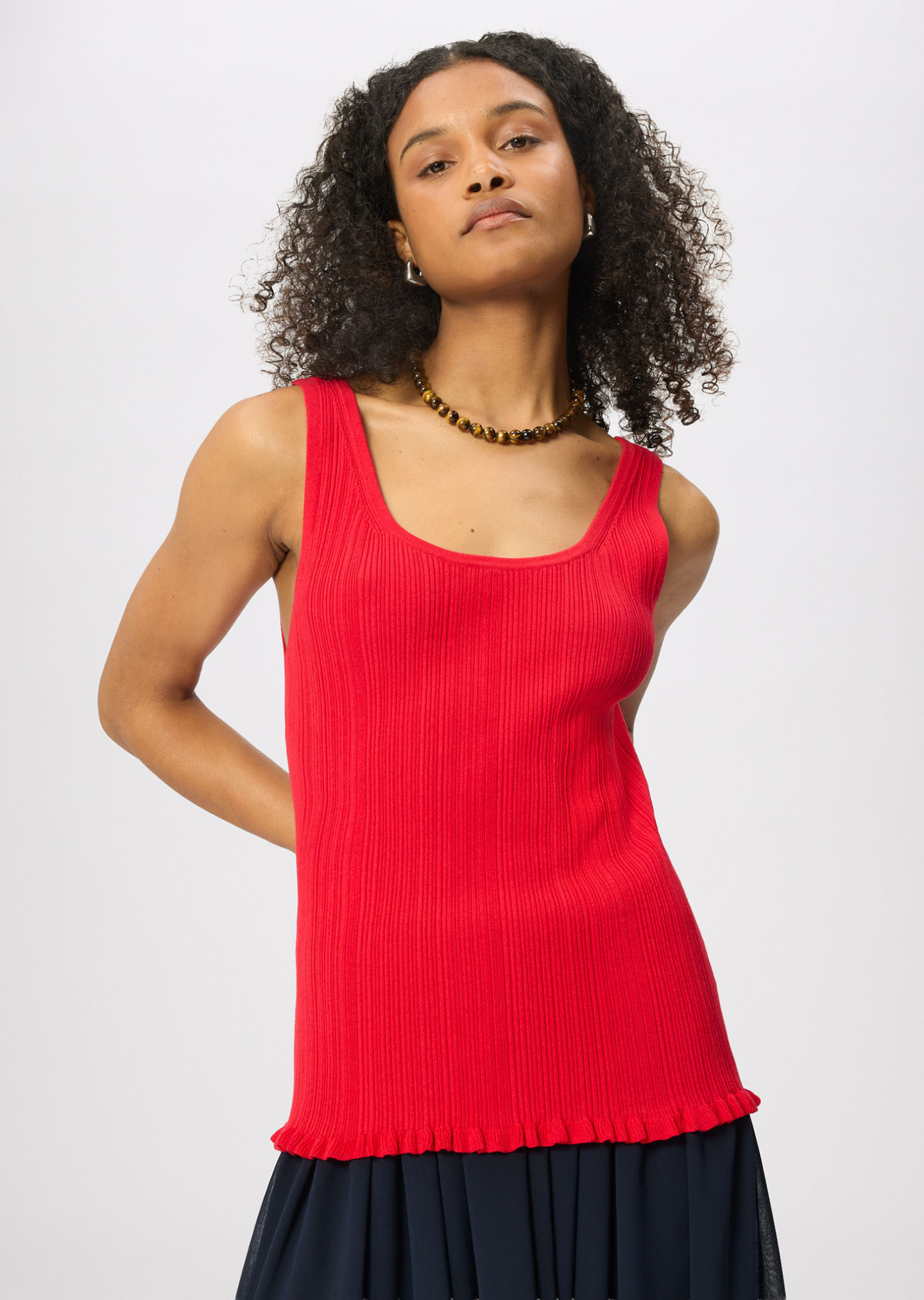 Red Frill Hem Knitted Vest