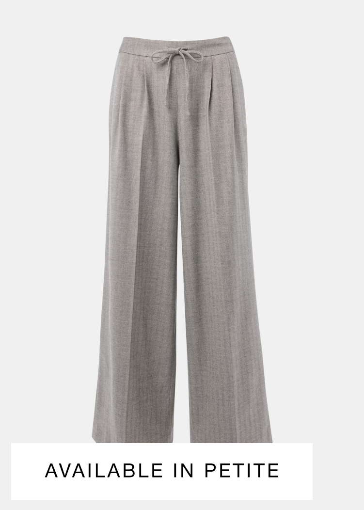 Grey Herringbone Wide Leg Trouser