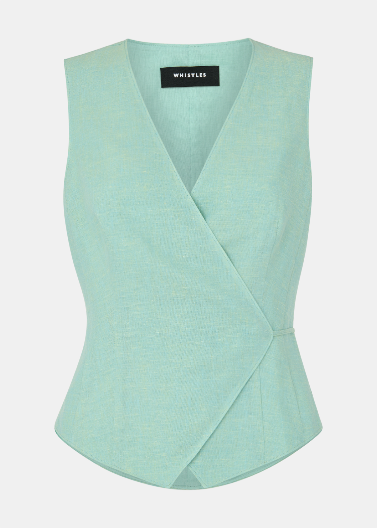 Mint Wrap Front Tie Waistcoat