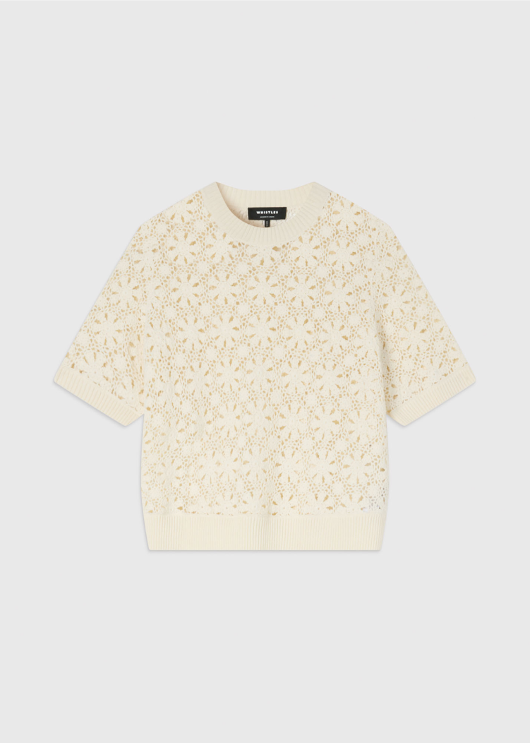 Ivory Cotton Crochet Detail Tshirt