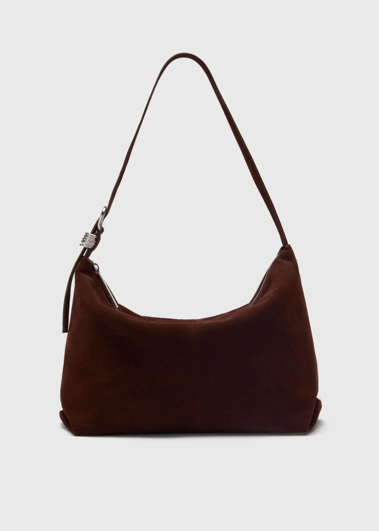 Chocolate Ring Detail Suede Shoulder Bag