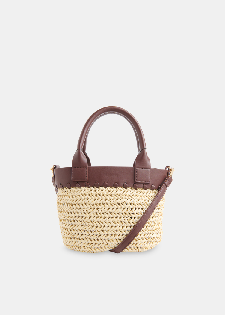Neutral May Collar Straw Crossbody Bag