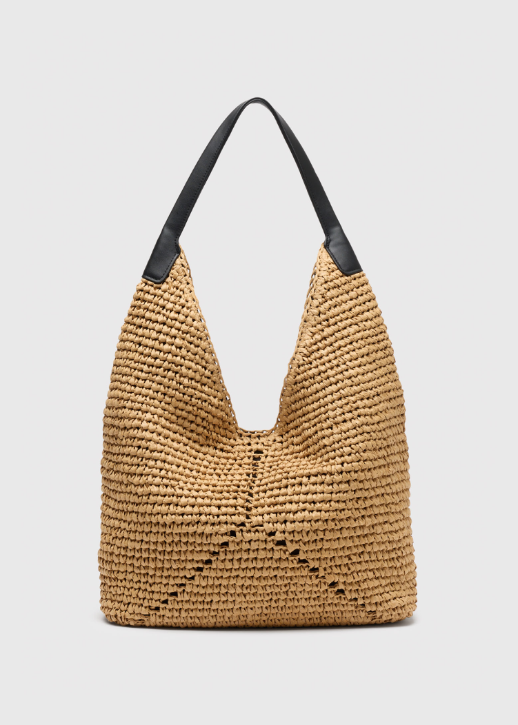 Neutral Triangular Straw Tote