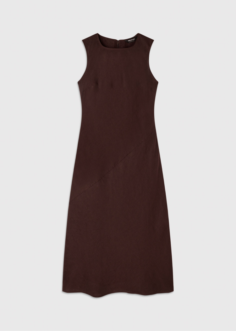 Brown Bias Cut Linen Dress