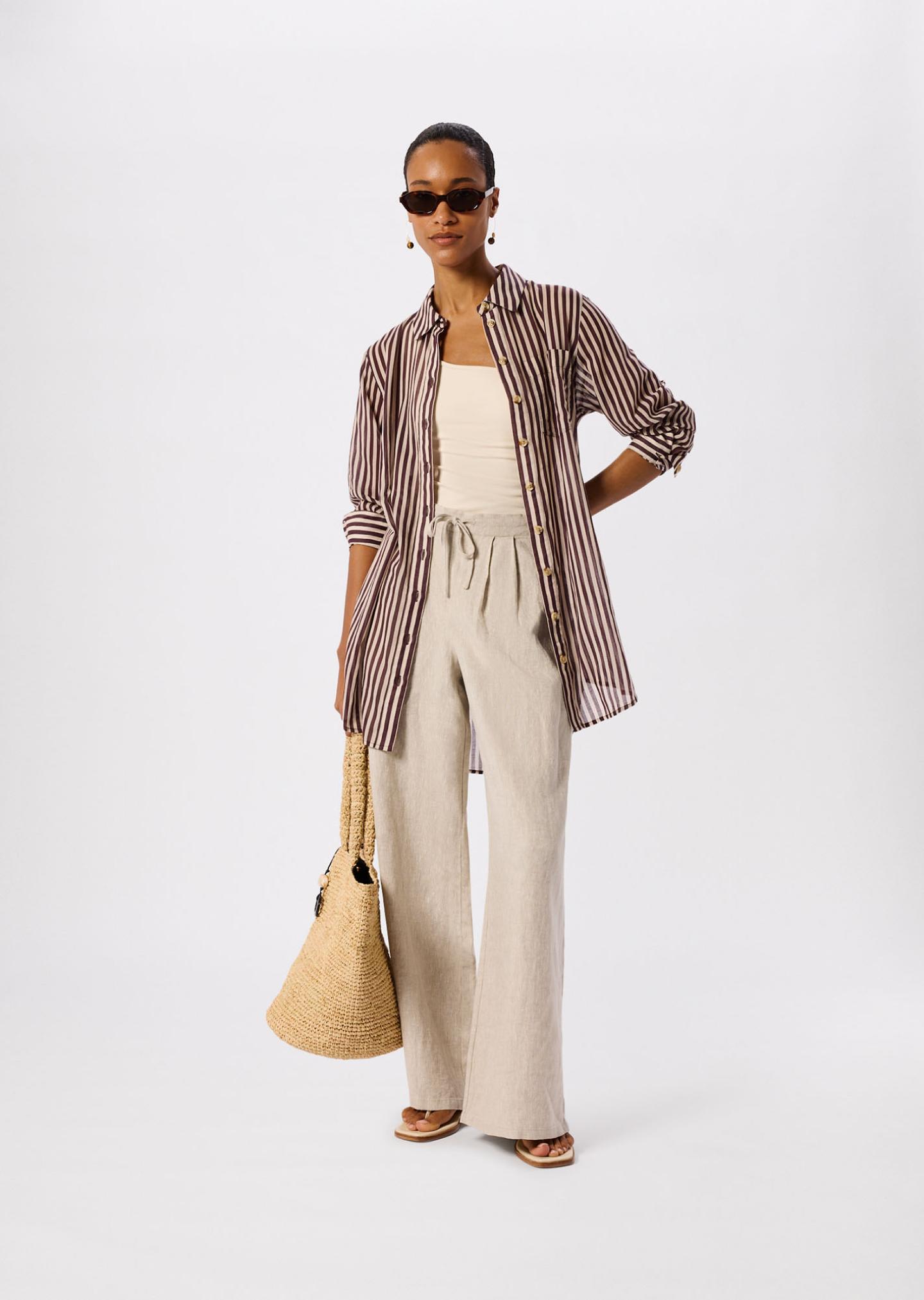 Burgundy Stripe Long Sleeve Beach Shirt