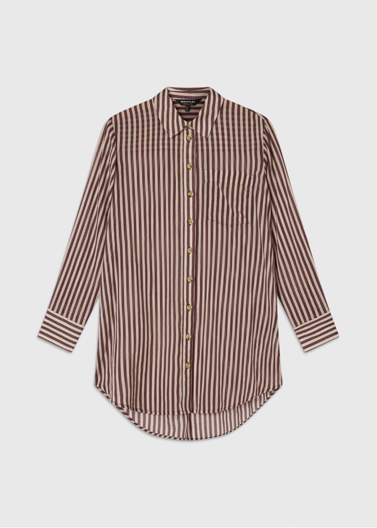 Burgundy Stripe Long Sleeve Beach Shirt